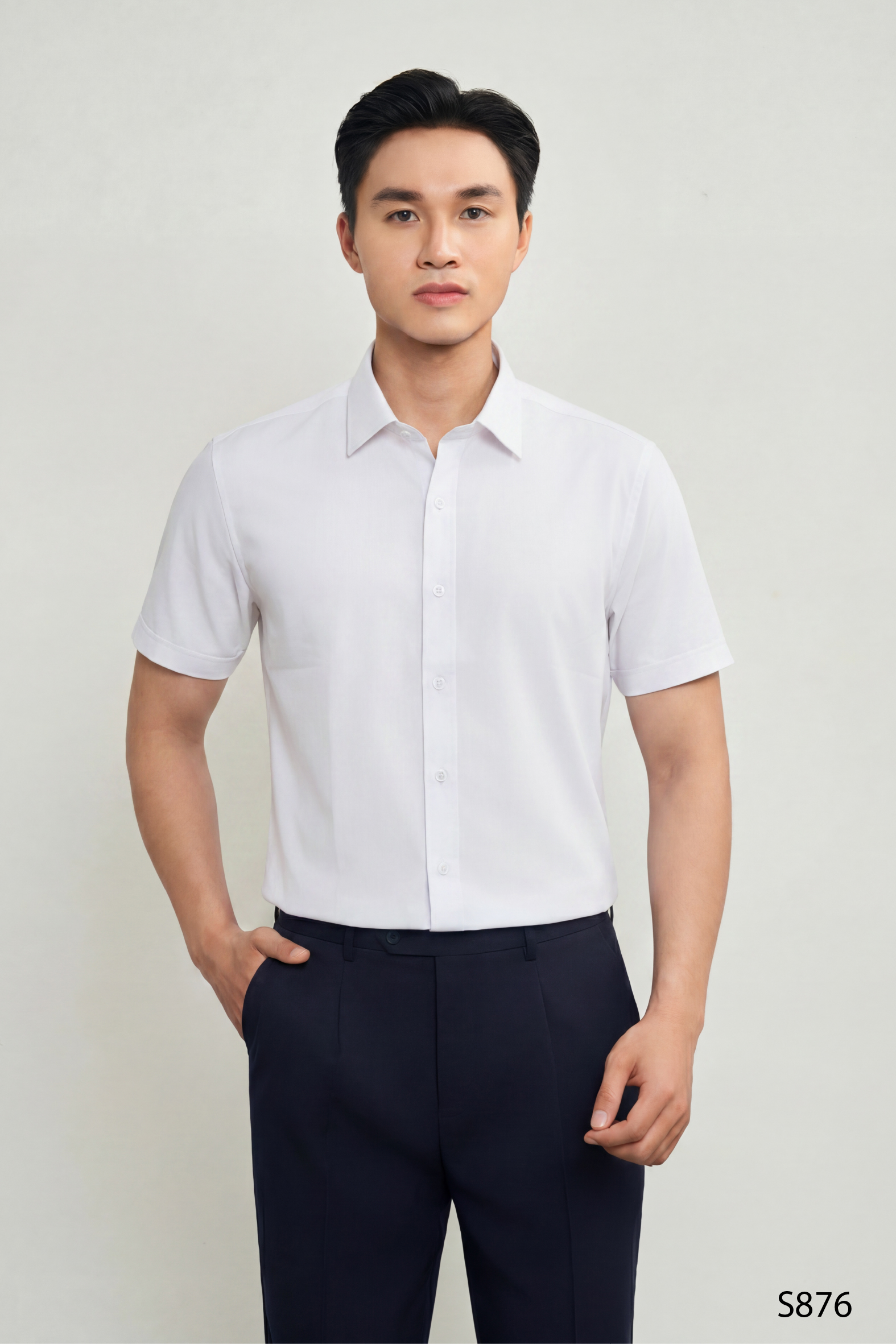 Áo sơ mi nam ngắn tay modern fit cao cấp màu ghi | S878
